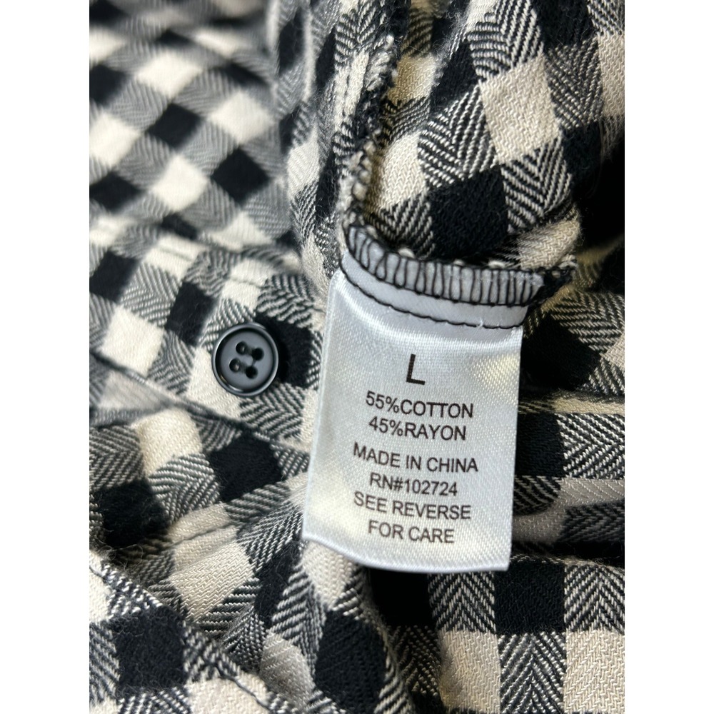 Hester & Orchard Black White Gingham Button Down Shirt Large Plaid Flannel - Picture 4 of 12